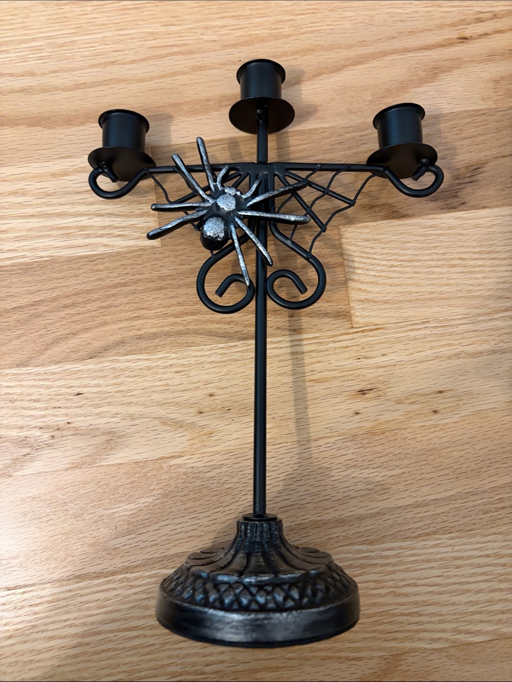 Homegoods Black Metal Spider Web 3-Arm Candle Holder